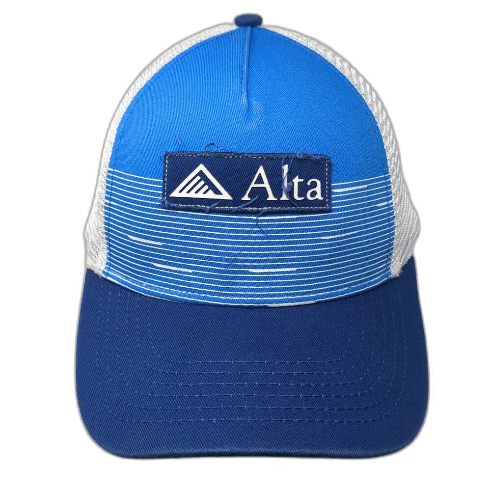 Alta 5 Panel Blue White One Size Hat Mesh Back Stripe Mountain Ski Strapback